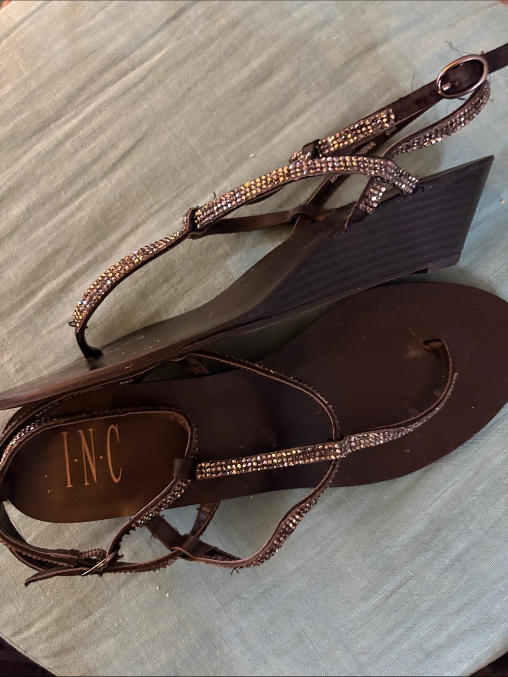 INC International Concepts Black Crystal-Strap Wedge Sandals